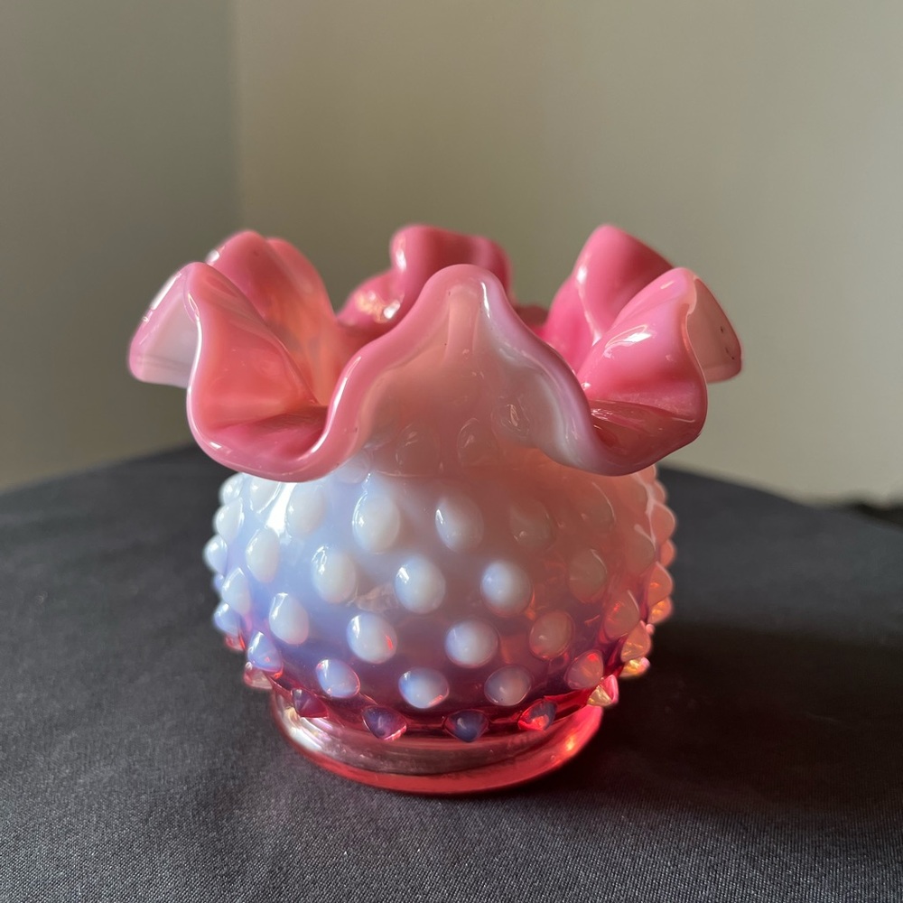 Pink and White Hobnail Opalescent Glass Vase